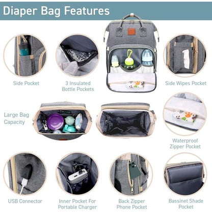 Sac à Dos à Langer avec Lit Bébé Pliable – Maternité Pratique et Portable